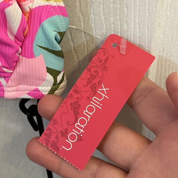 NWT Xhilaration Ribbed Bralette Bikini Top Small 0-2 Tropical Print Swimwear - Picture 6 of 16